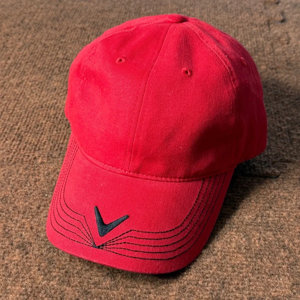A+ Callaway C-Tech Mens Golf Hat Red Cotton Baseball Cap Chevron Logo Adjustable